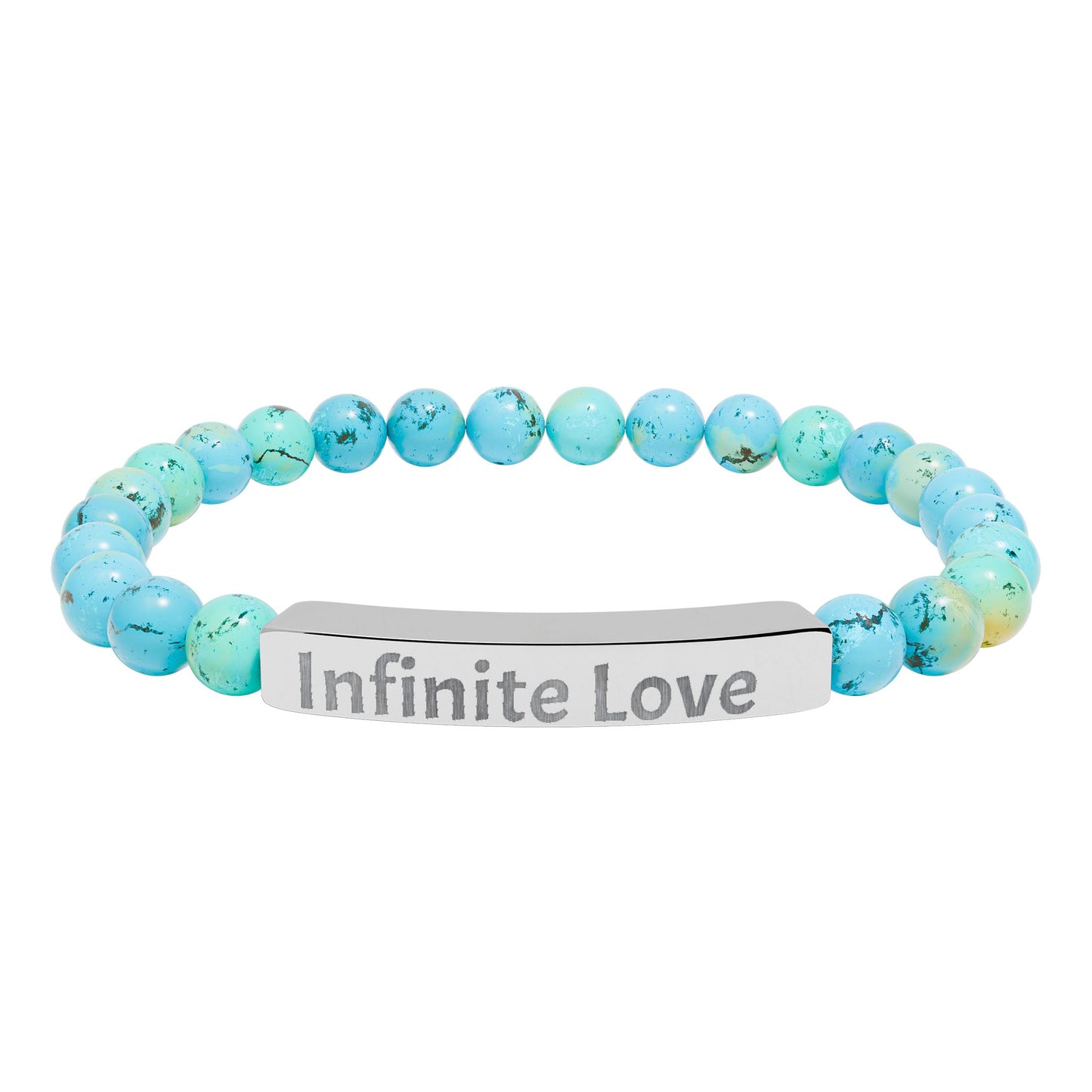 Engraved Natural Stone Bar Bracelet — "Infinite Love" Stretch Beaded Bracelet