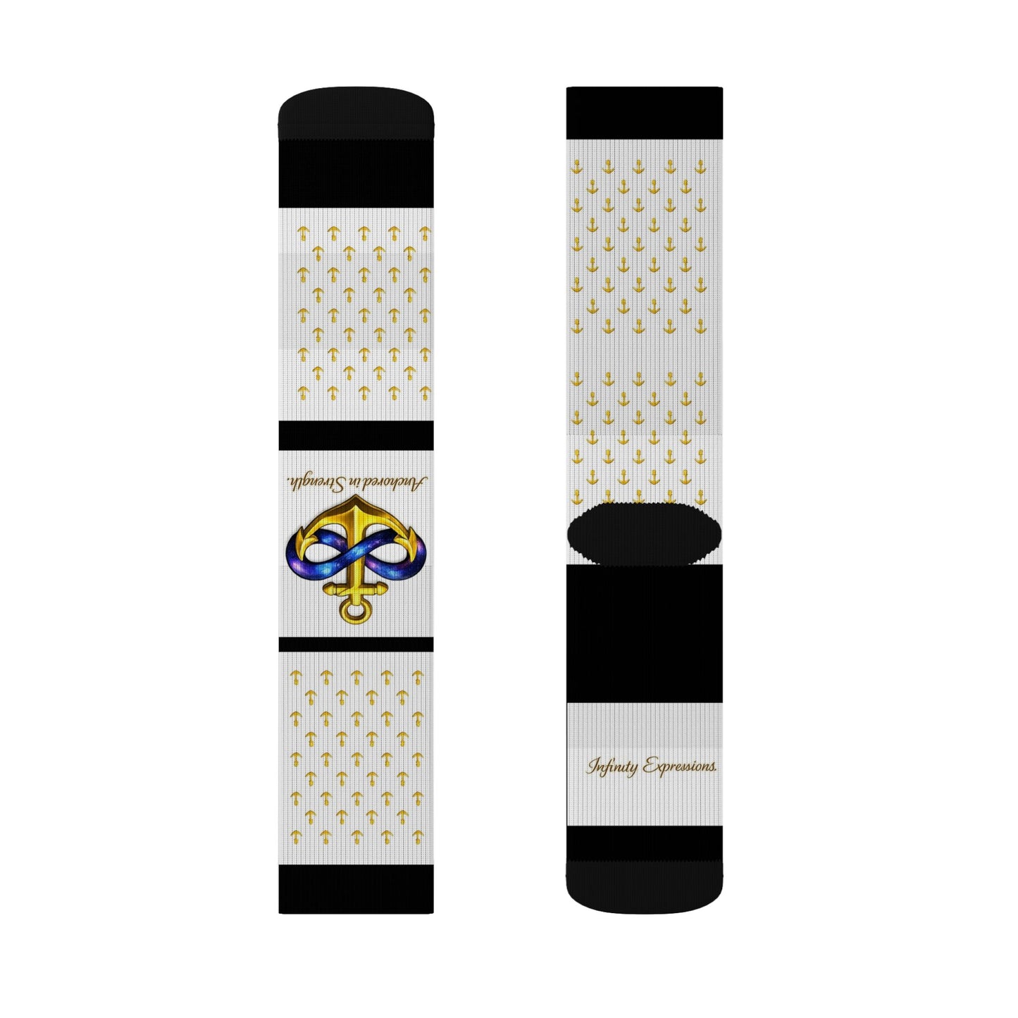 Infinite Anchors — Royal White & Gold Crew Socks