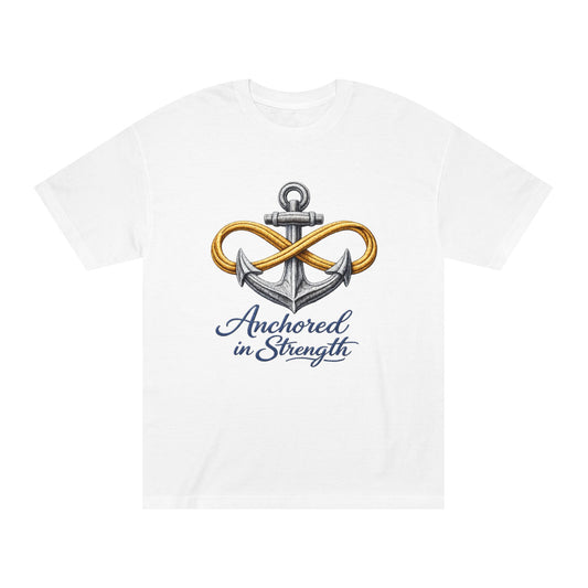 Anchored in Strength Tee — Anchor & Infinity Symbol Graphic Shirt