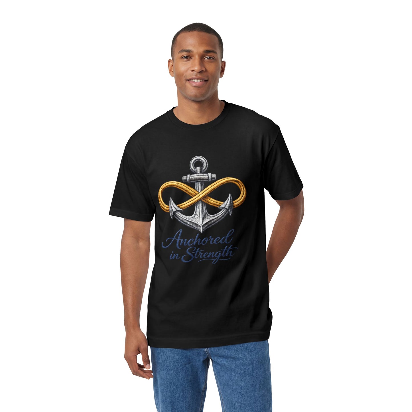 Anchored in Strength Tee — Anchor & Infinity Symbol Graphic Shirt