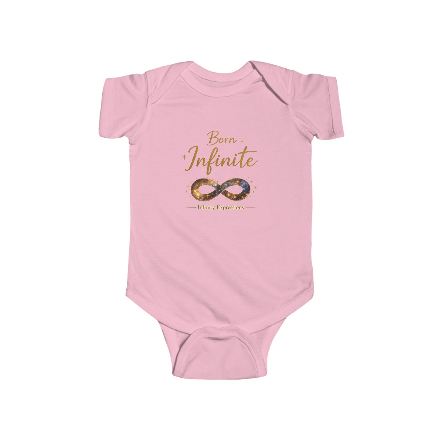 Infant Bodysuit “Born Infinite” Gold Infinity Graphic — Newborn Baby Shower Gift
