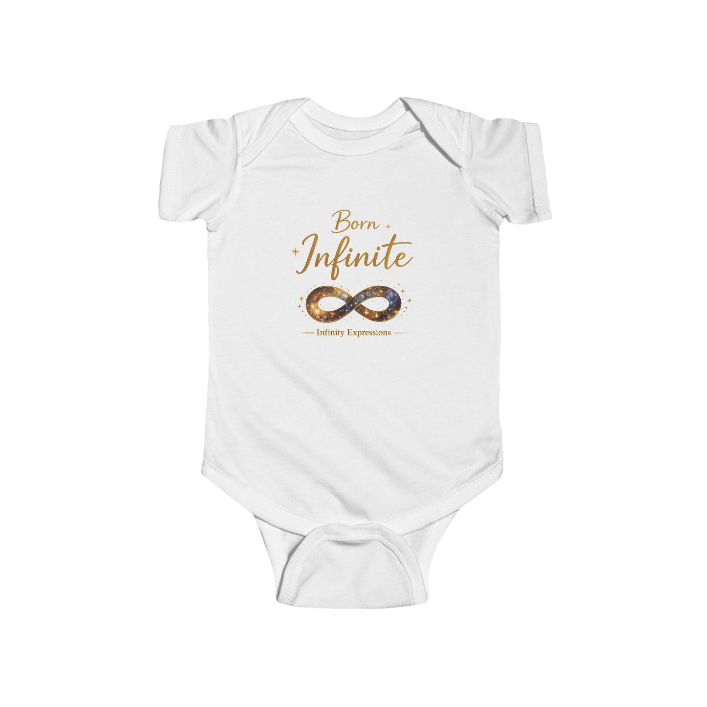 Infant Bodysuit “Born Infinite” Gold Infinity Graphic — Newborn Baby Shower Gift