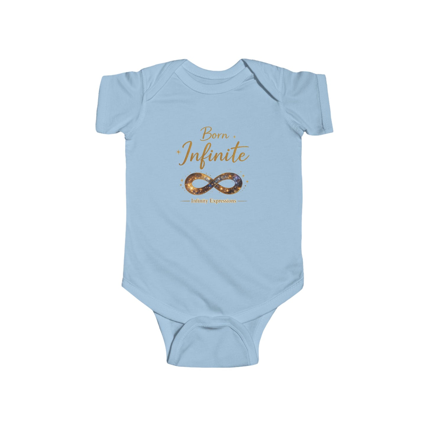 Infant Bodysuit “Born Infinite” Gold Infinity Graphic — Newborn Baby Shower Gift