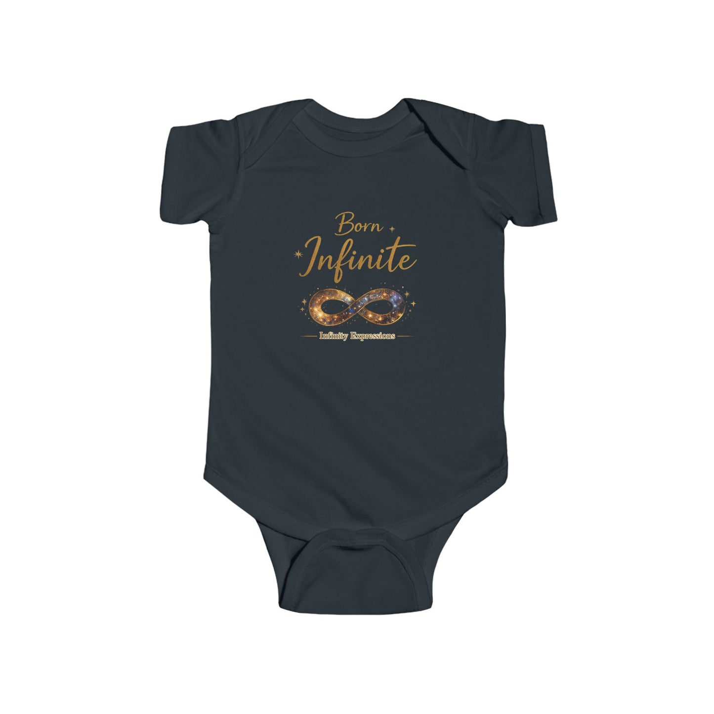 Infant Bodysuit “Born Infinite” Gold Infinity Graphic — Newborn Baby Shower Gift
