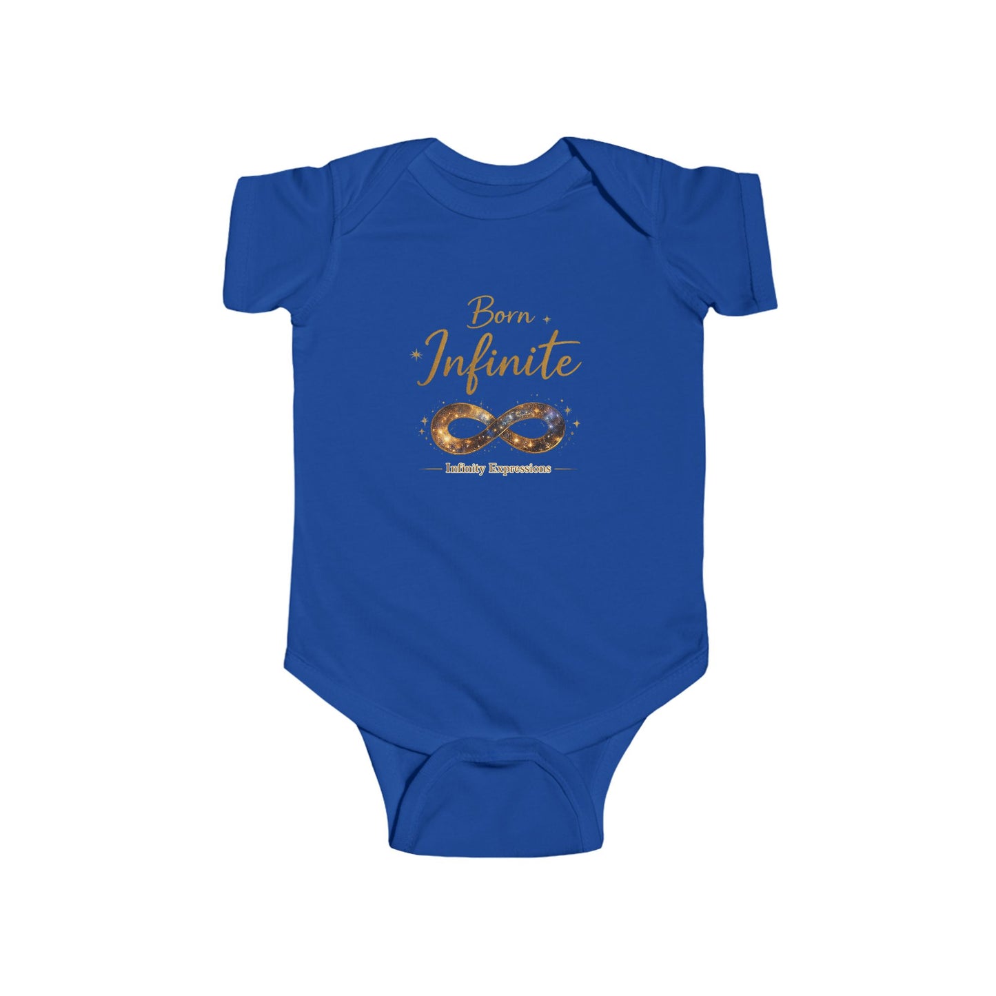 Infant Bodysuit “Born Infinite” Gold Infinity Graphic — Newborn Baby Shower Gift