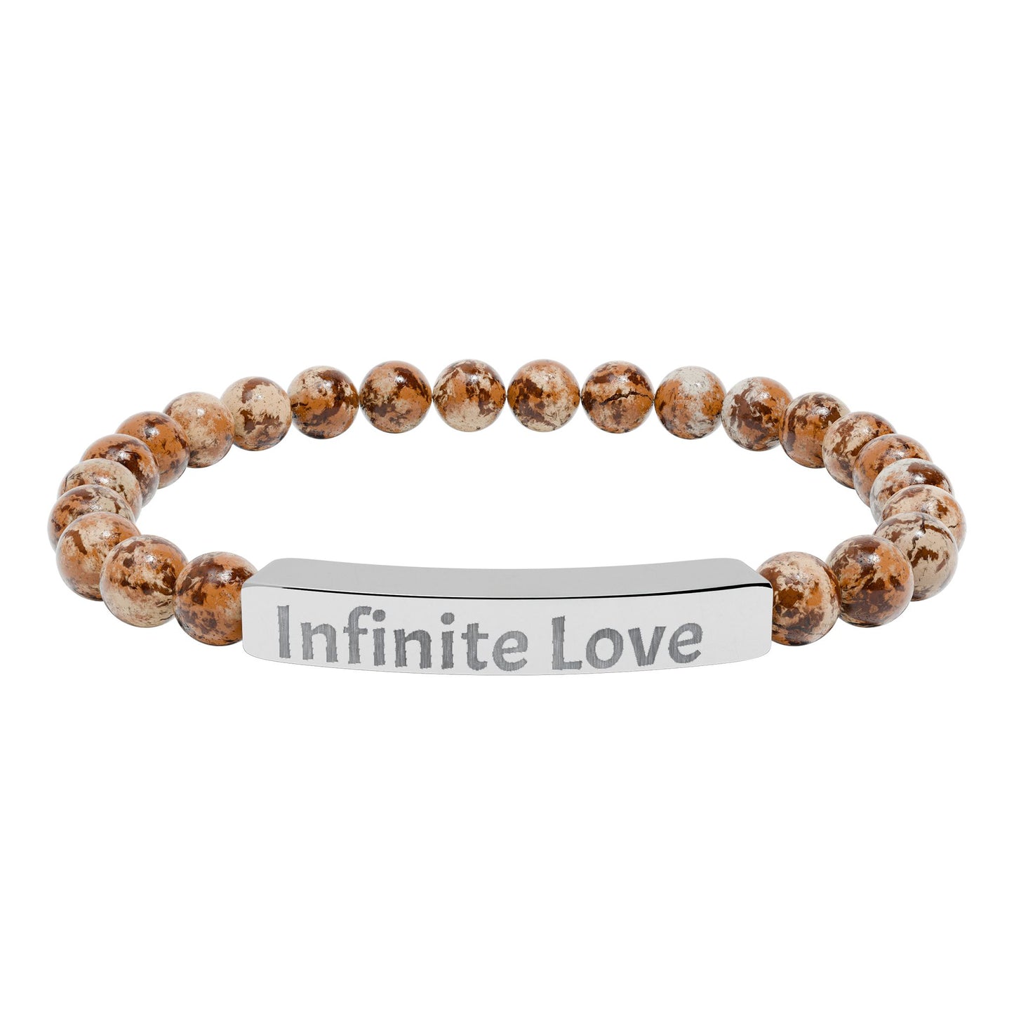Engraved Natural Stone Bar Bracelet — "Infinite Love" Stretch Beaded Bracelet