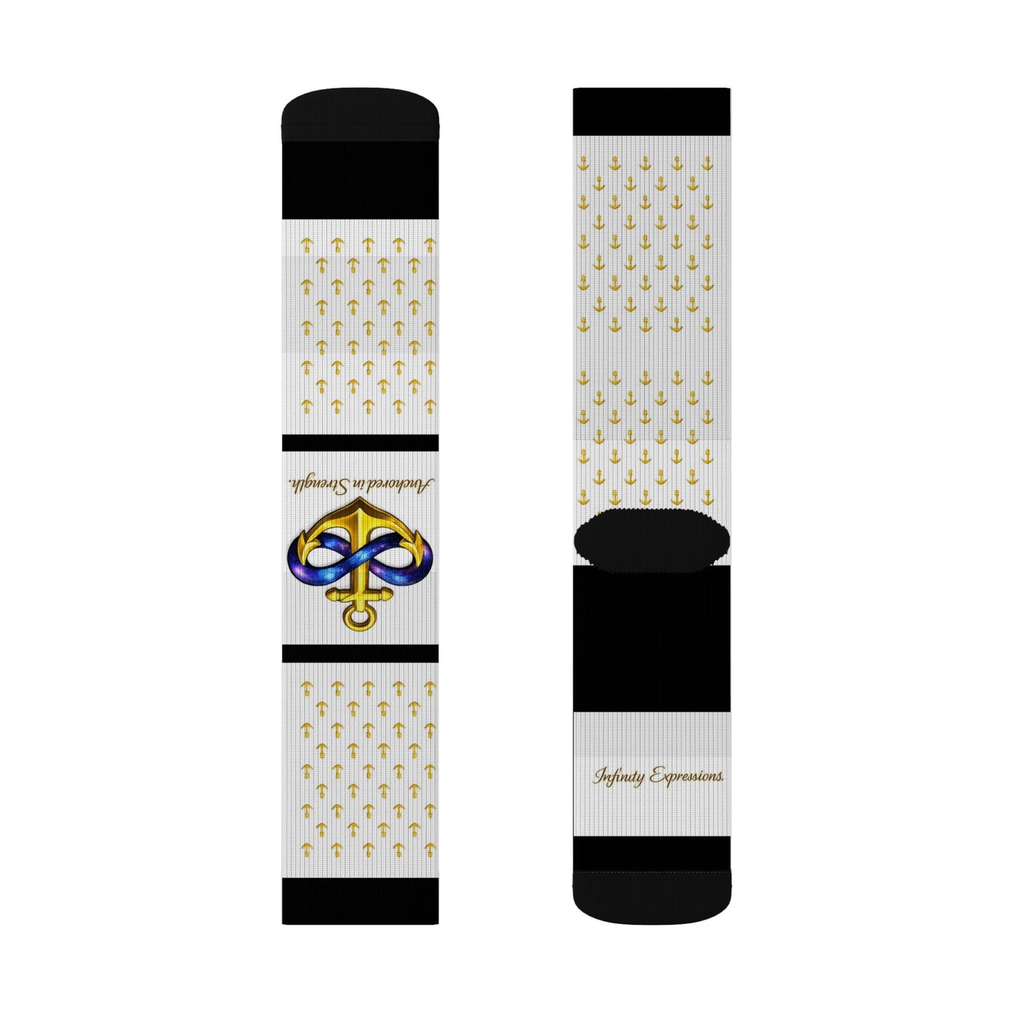 Infinite Anchors — Royal White & Gold Crew Socks