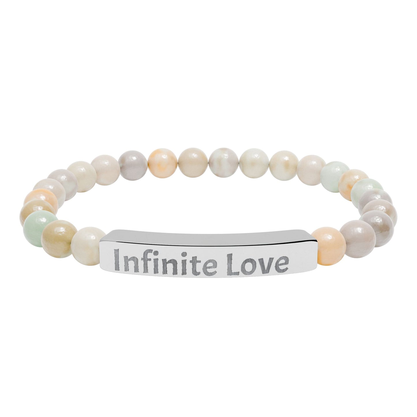 Engraved Natural Stone Bar Bracelet — "Infinite Love" Stretch Beaded Bracelet