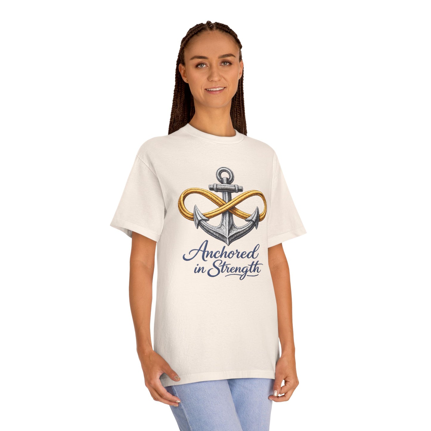 Anchored in Strength Tee — Anchor & Infinity Symbol Graphic Shirt