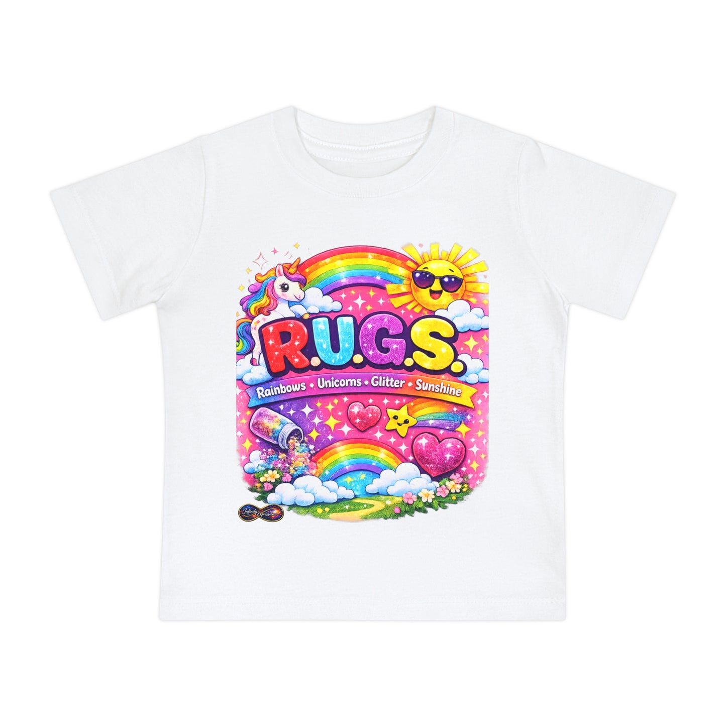 Baby T-Shirt — 'R.U.G.S.' Rainbow Unicorn Graphic Tee