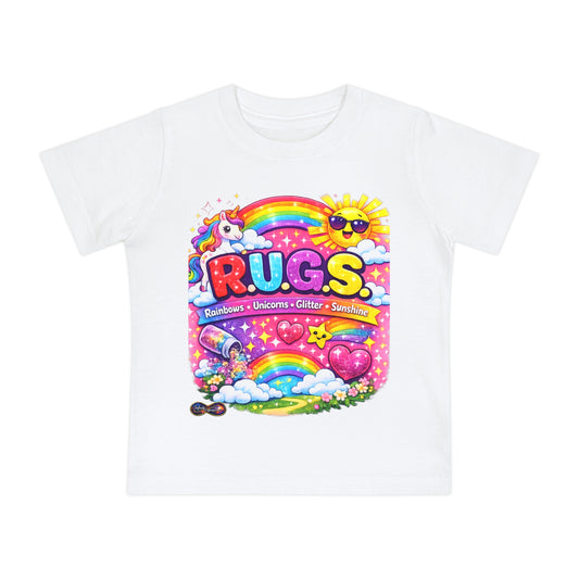 Baby T-Shirt — 'R.U.G.S.' Rainbow Unicorn Graphic Tee