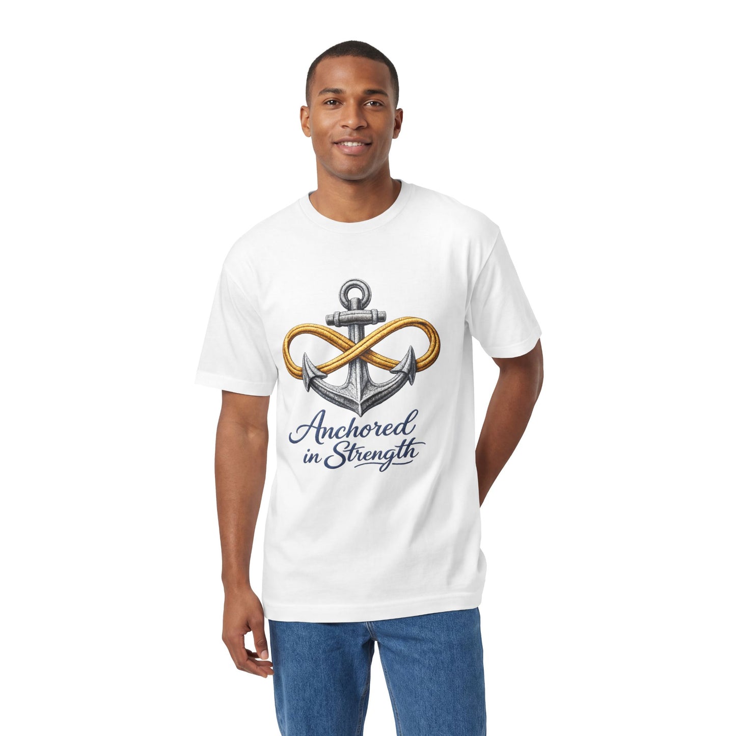 Anchored in Strength Tee — Anchor & Infinity Symbol Graphic Shirt