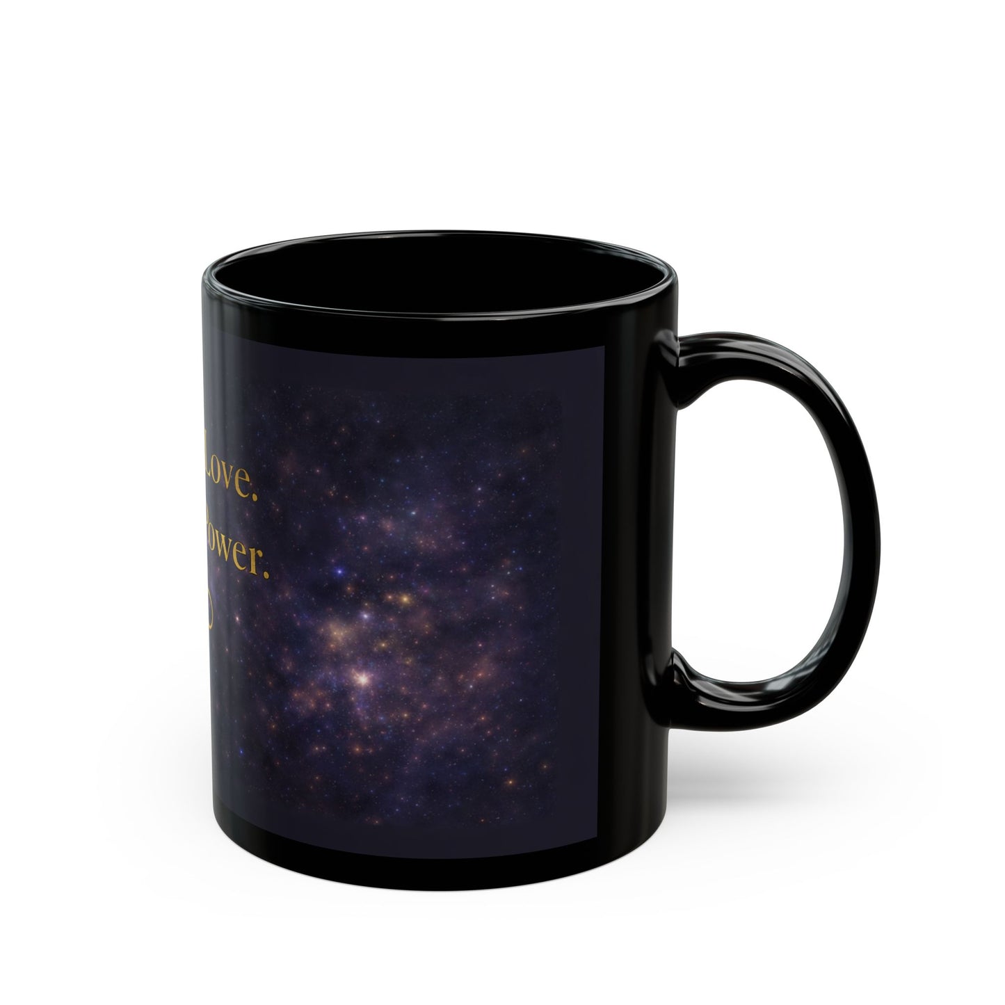 Infinite Love, Infinite Power Black Mug — Inspirational Infinity Coffee Cup