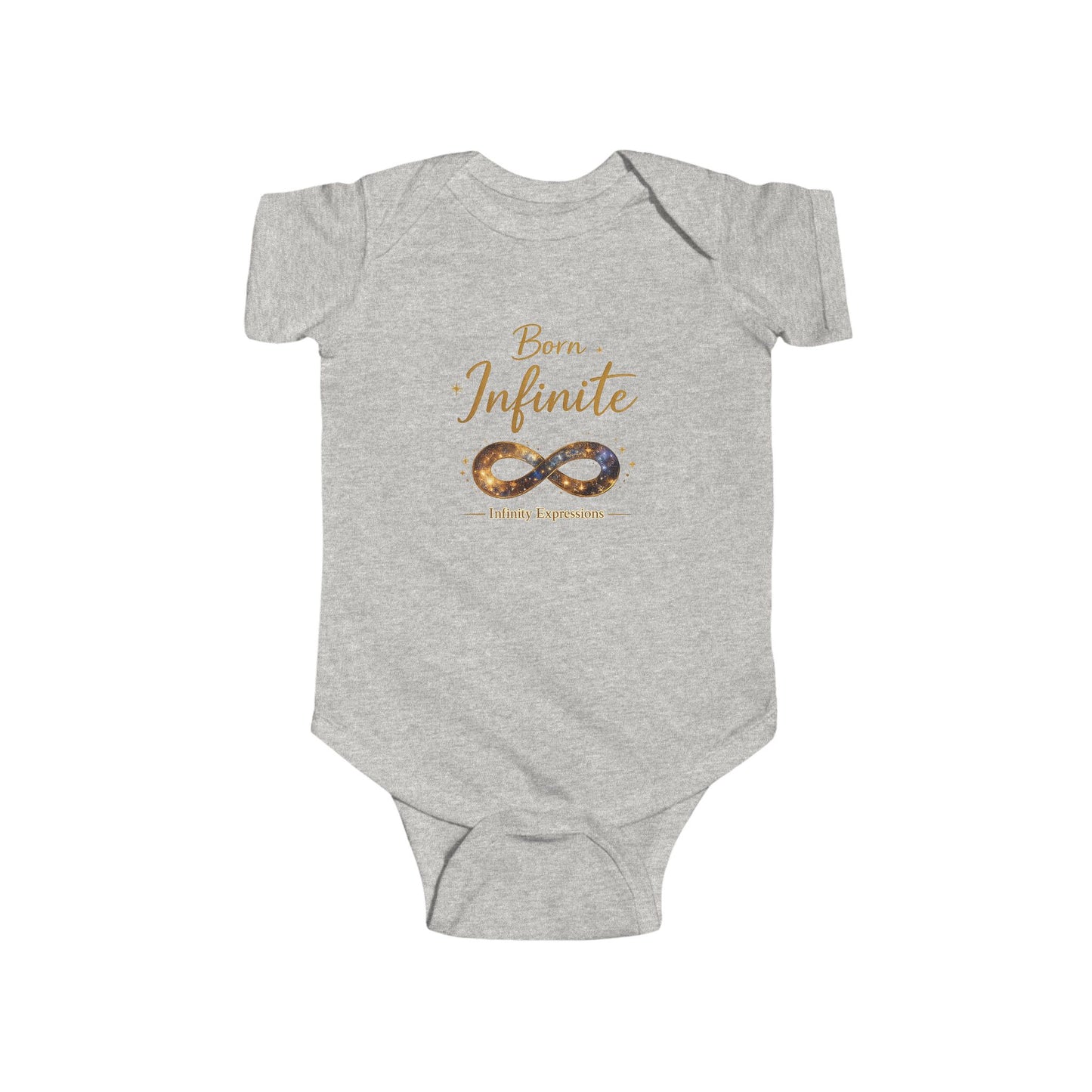 Infant Bodysuit “Born Infinite” Gold Infinity Graphic — Newborn Baby Shower Gift