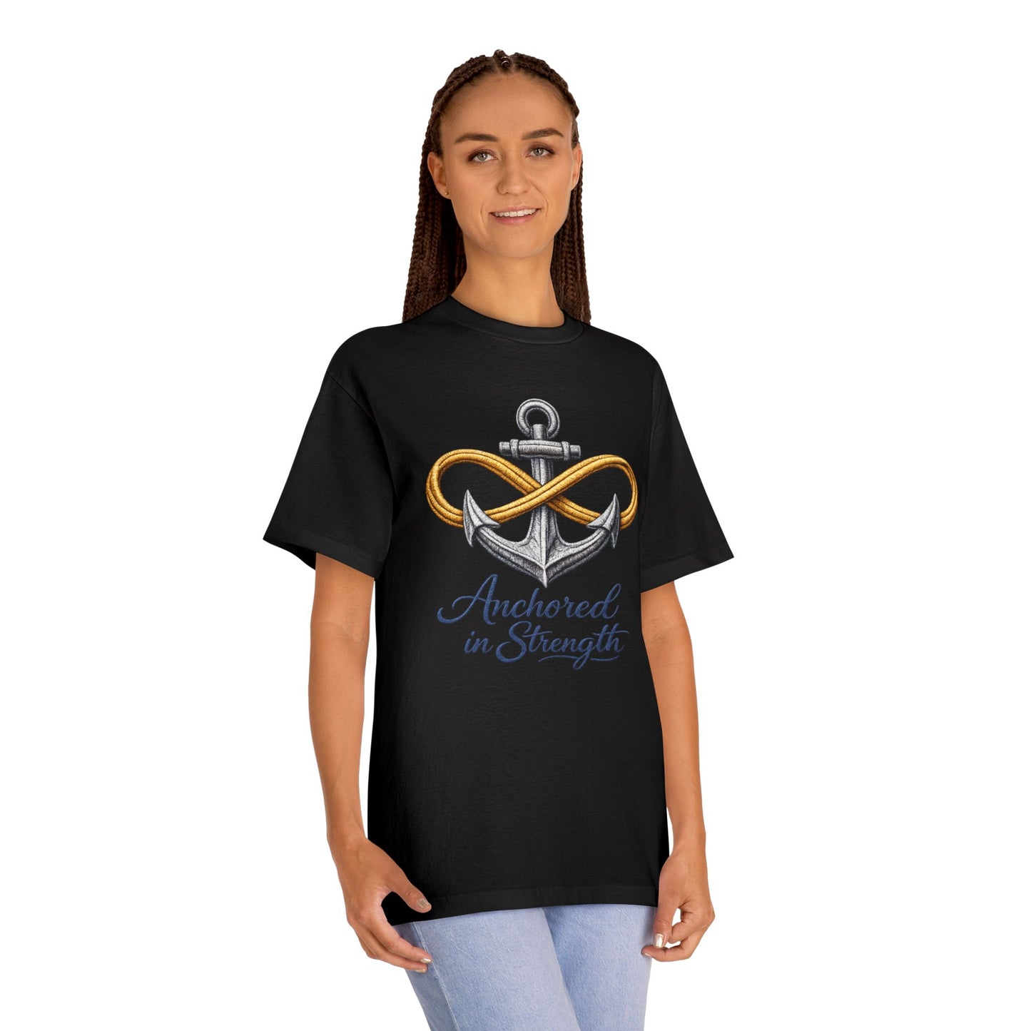 Anchored in Strength Tee — Anchor & Infinity Symbol Graphic Shirt