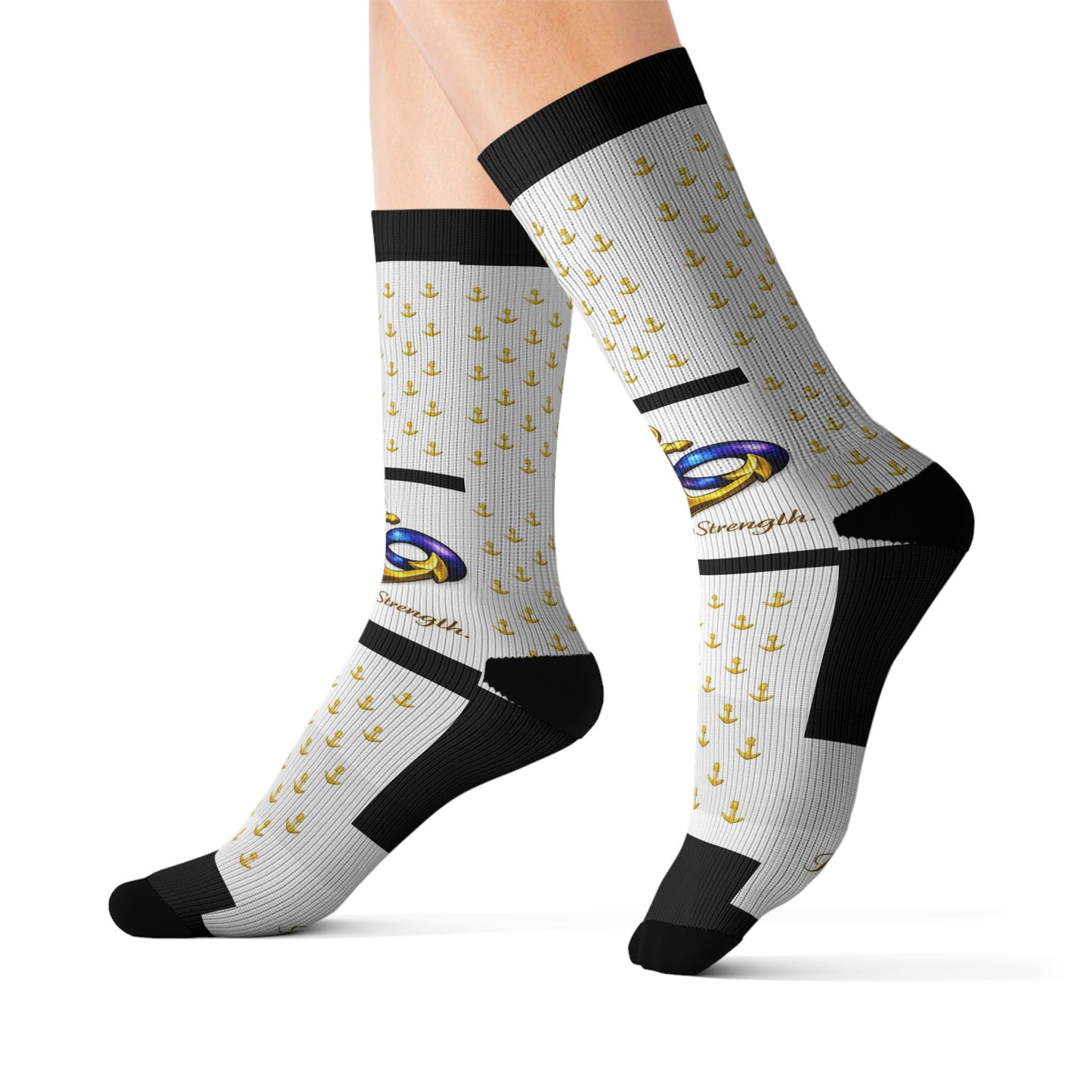 Infinite Anchors — Royal White & Gold Crew Socks