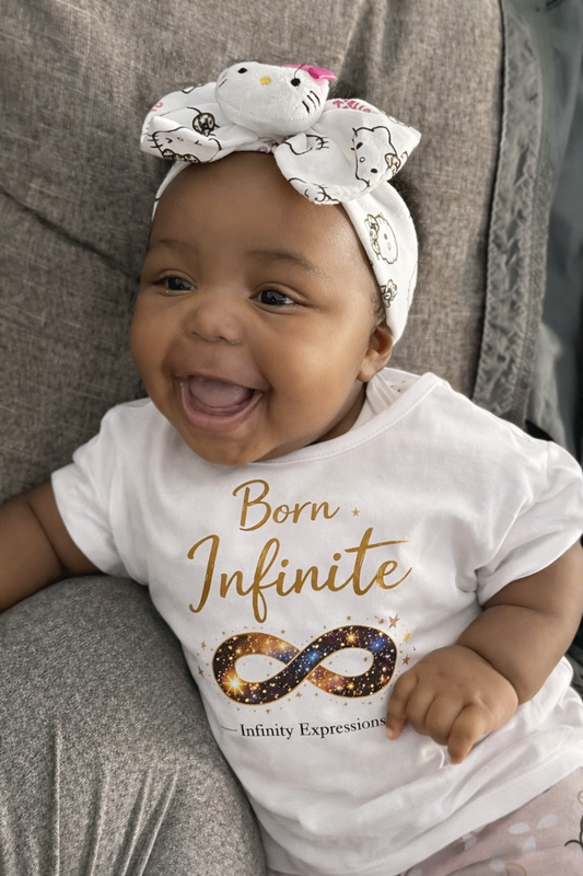 Infant Bodysuit “Born Infinite” Gold Infinity Graphic — Newborn Baby Shower Gift