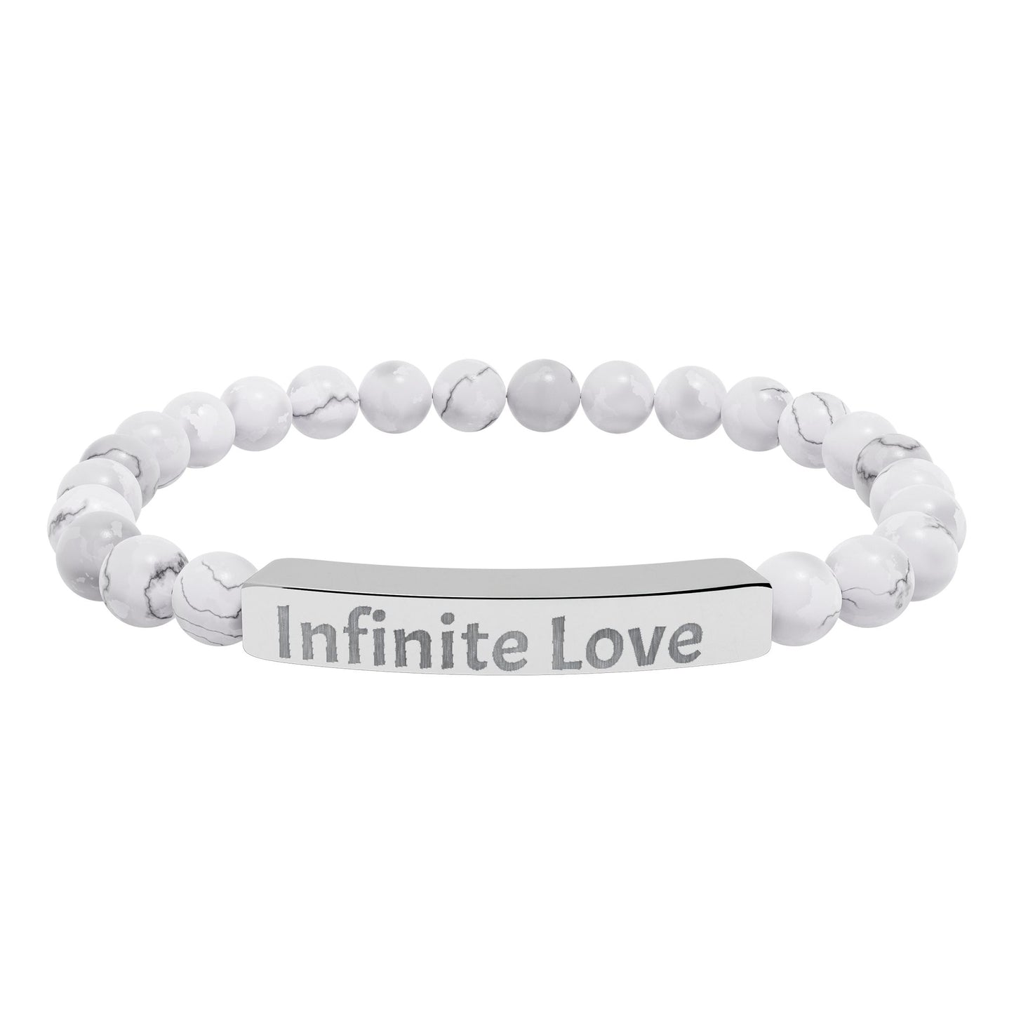 Engraved Natural Stone Bar Bracelet — "Infinite Love" Stretch Beaded Bracelet