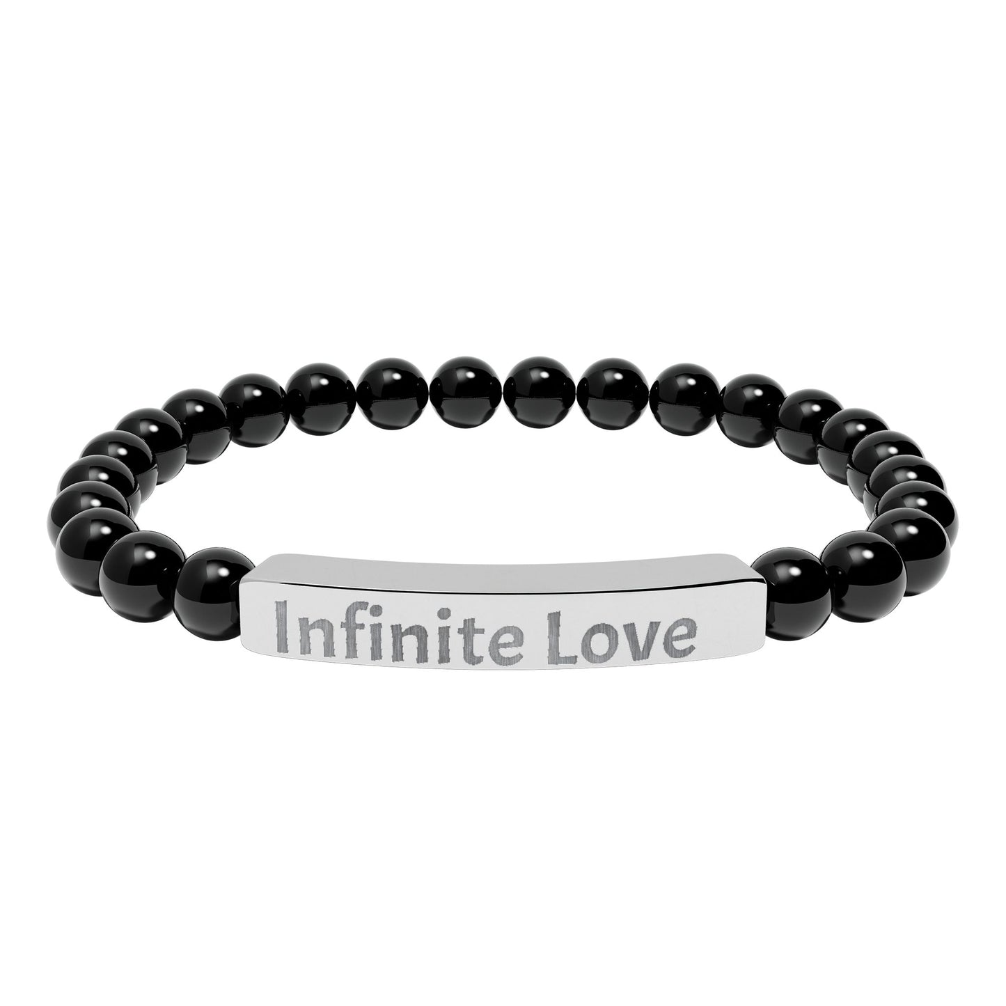 Engraved Natural Stone Bar Bracelet — "Infinite Love" Stretch Beaded Bracelet