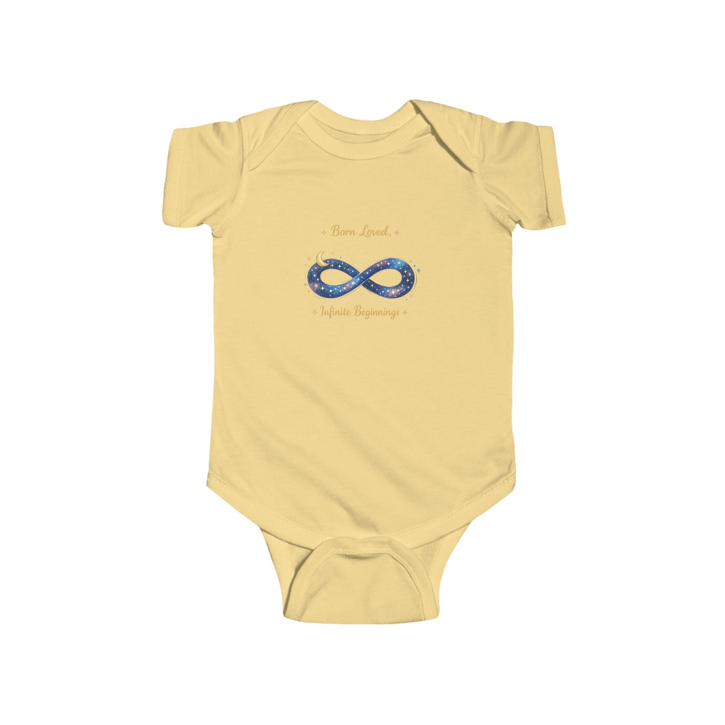 Infant Bodysuit “Born Loved” Galaxy Infinity Graphic — Newborn Baby Shower Gift
