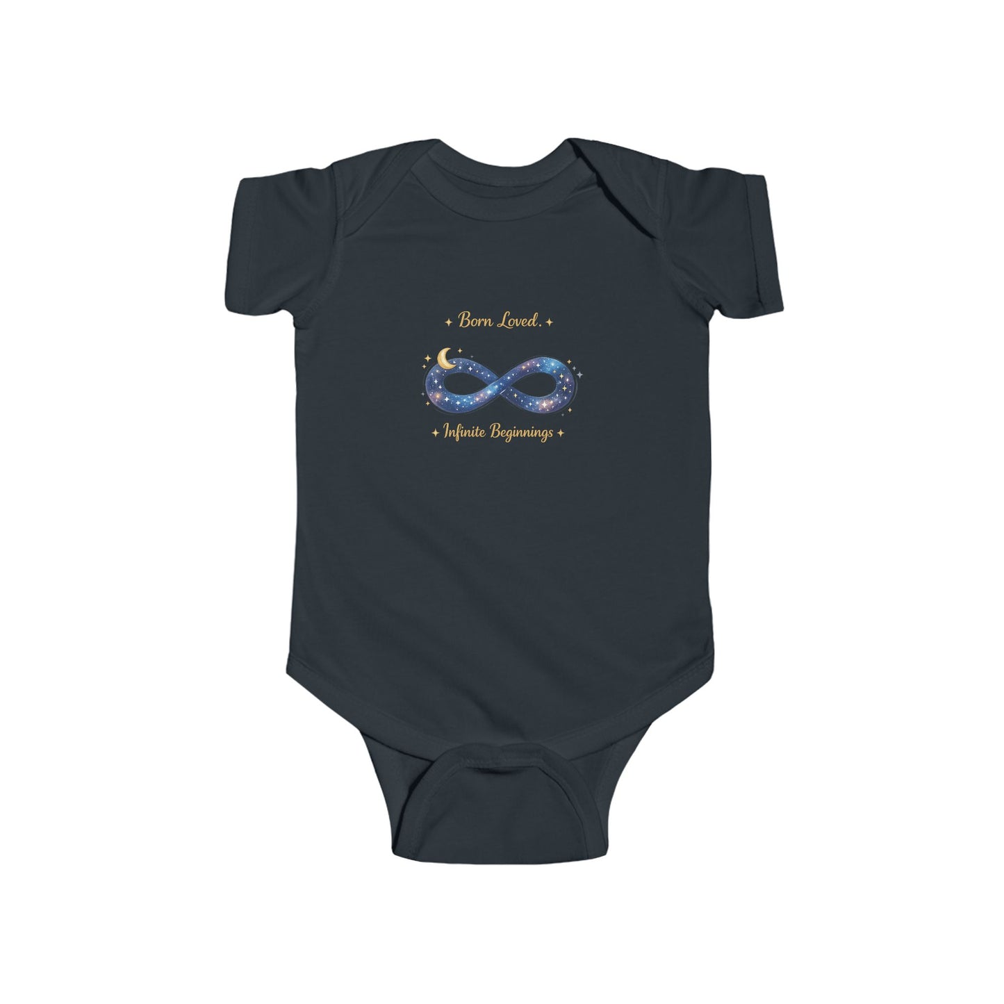 Infant Bodysuit “Born Loved” Galaxy Infinity Graphic — Newborn Baby Shower Gift