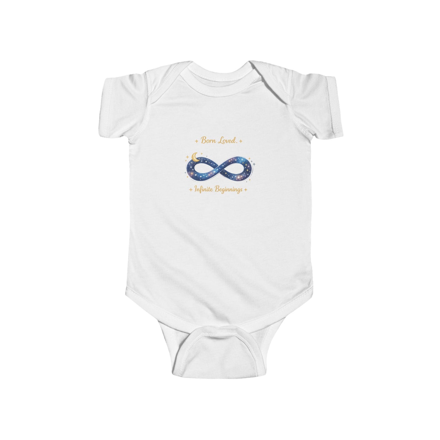 Infant Bodysuit “Born Loved” Galaxy Infinity Graphic — Newborn Baby Shower Gift
