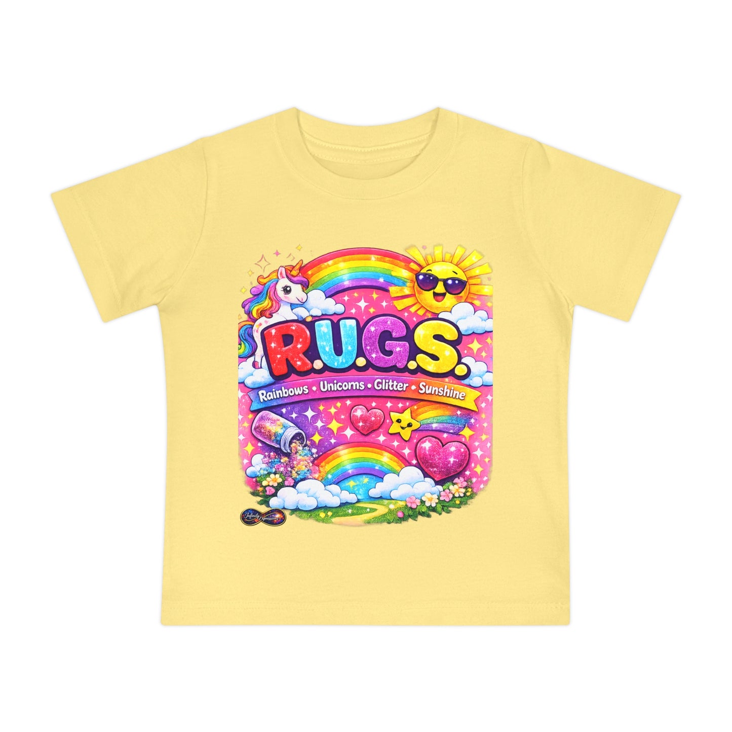 Baby T-Shirt — 'R.U.G.S.' Rainbow Unicorn Graphic Tee