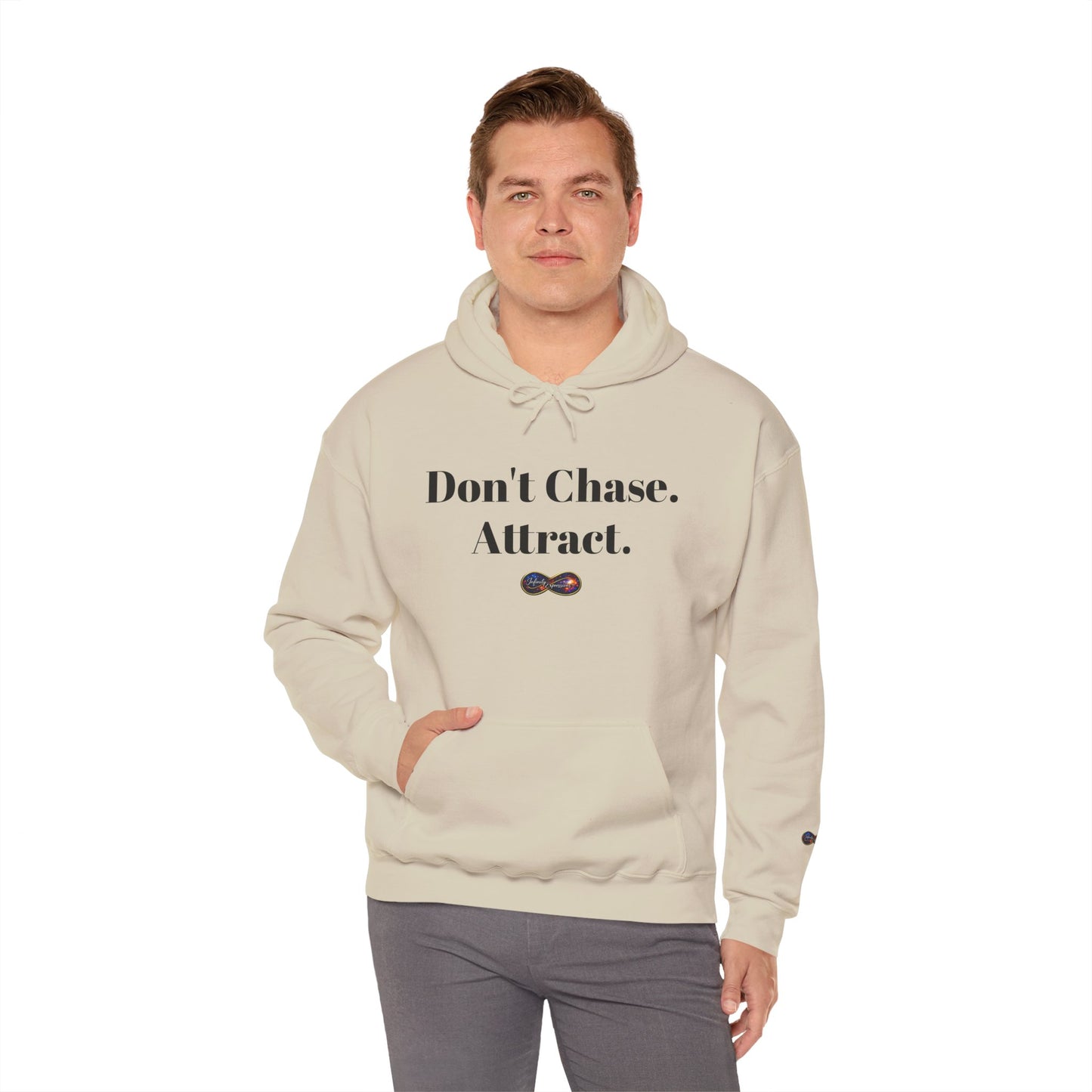 Hoodie — "Don't Chase. Attract." Minimalist Manifesto Hooded Sweatshirt
