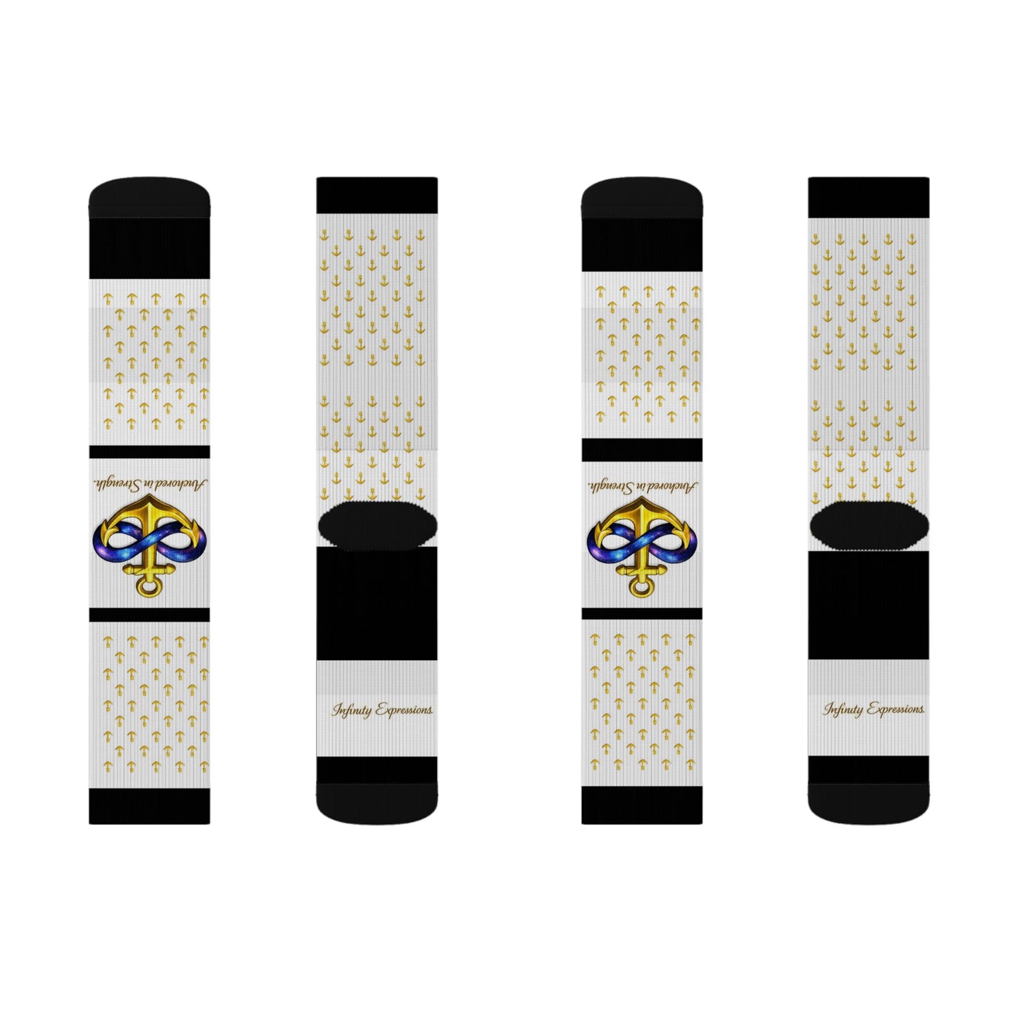 Infinite Anchors — Royal White & Gold Crew Socks