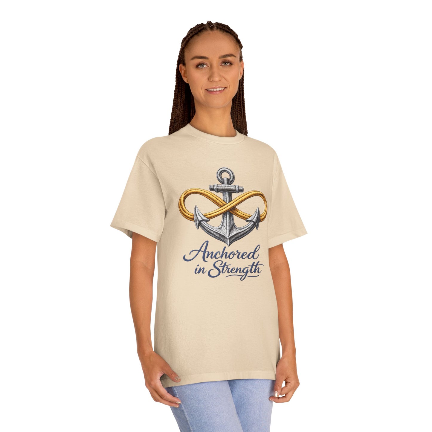 Anchored in Strength Tee — Anchor & Infinity Symbol Graphic Shirt