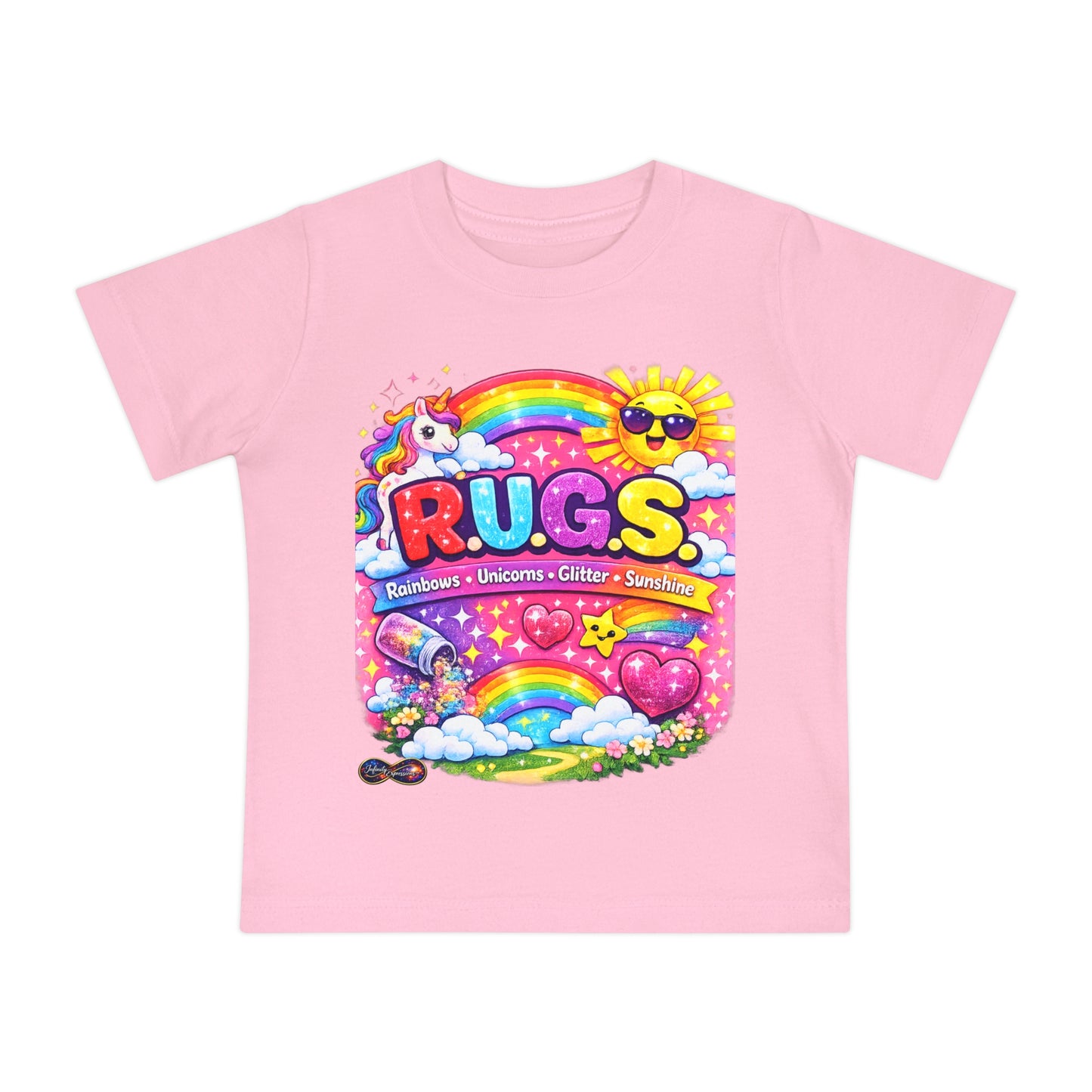 Baby T-Shirt — 'R.U.G.S.' Rainbow Unicorn Graphic Tee