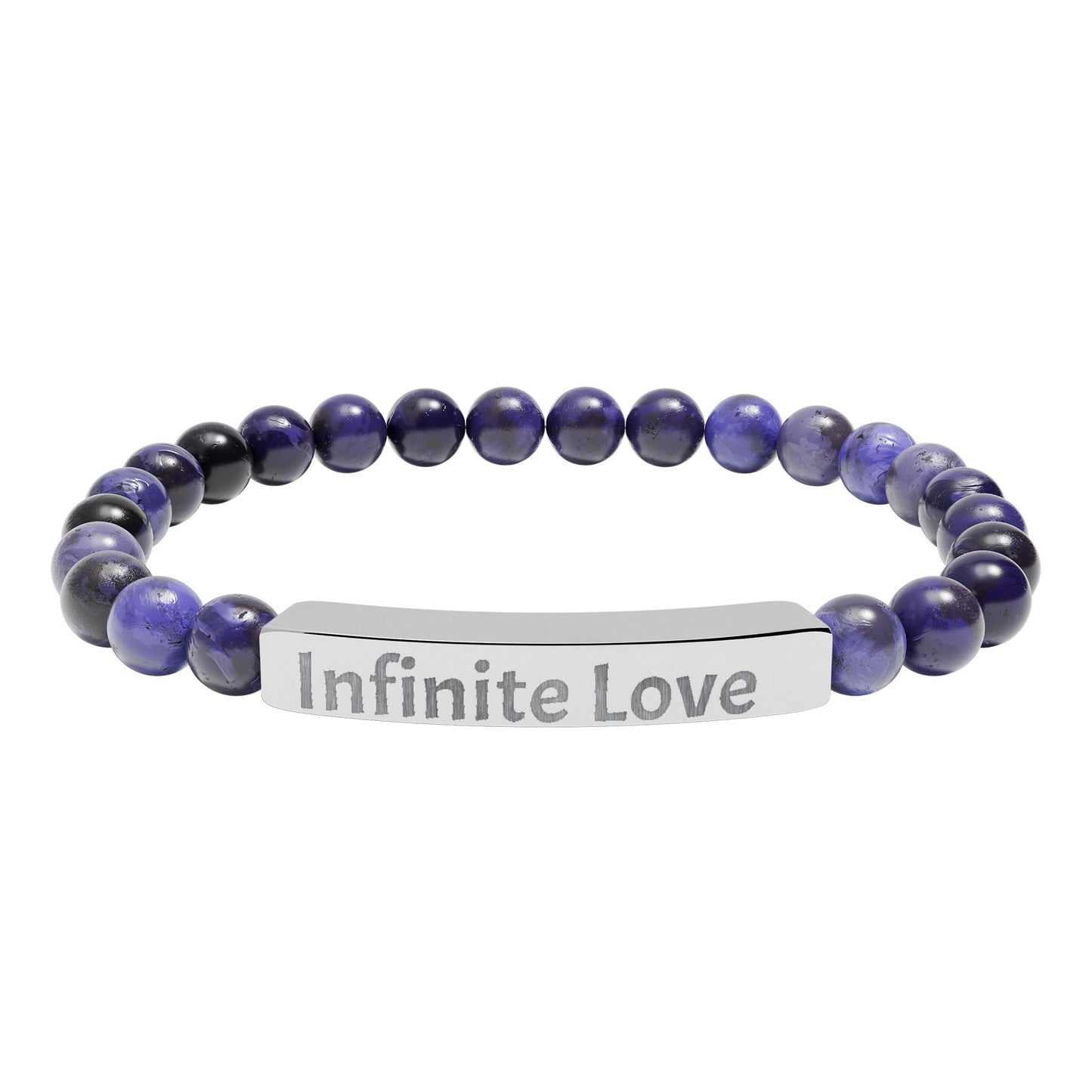 Engraved Natural Stone Bar Bracelet — "Infinite Love" Stretch Beaded Bracelet