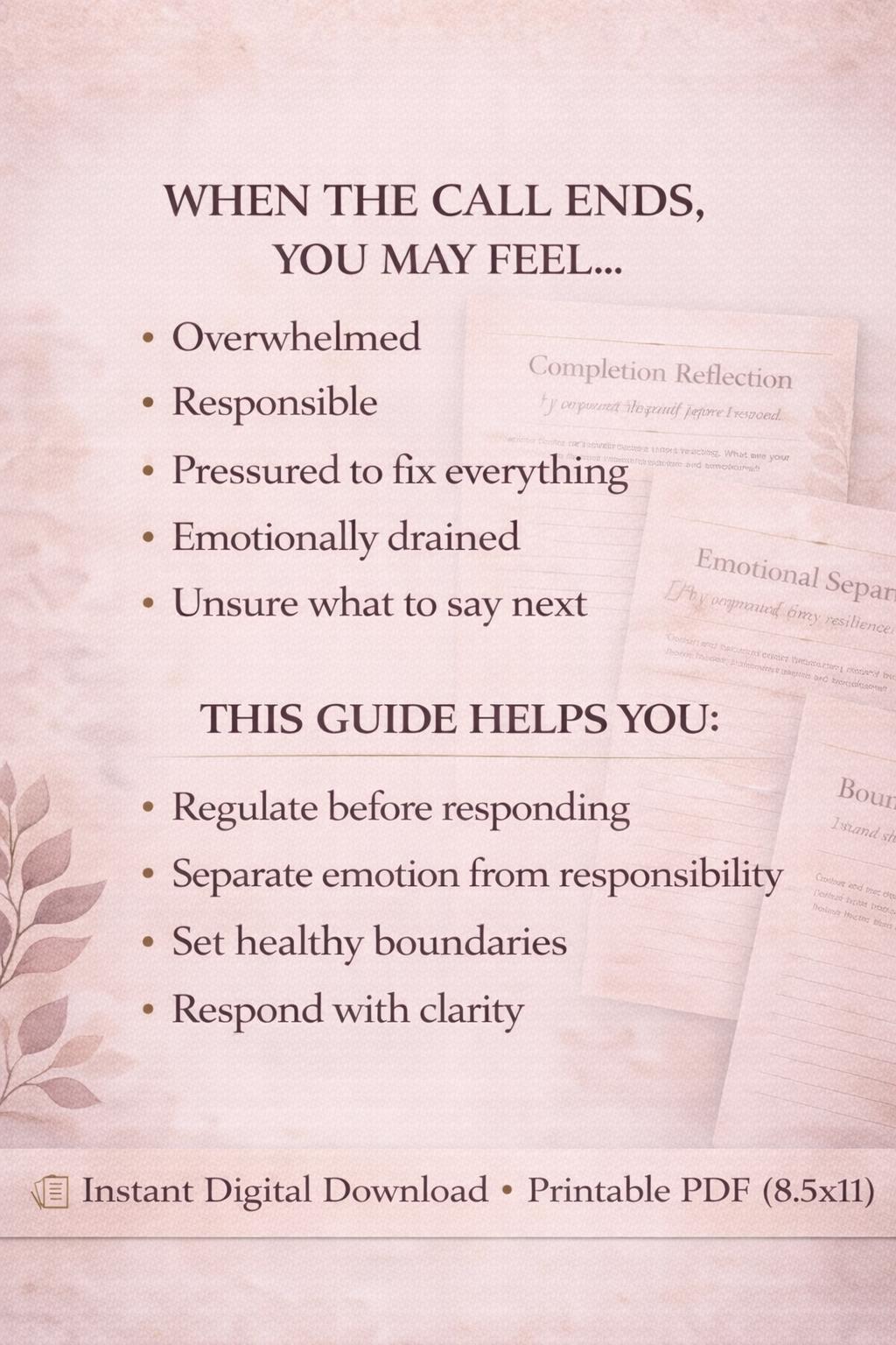 When the Call Ends Printable Workbook | Emotional Reset Guide for Parents & Partners | Digital Download PDF