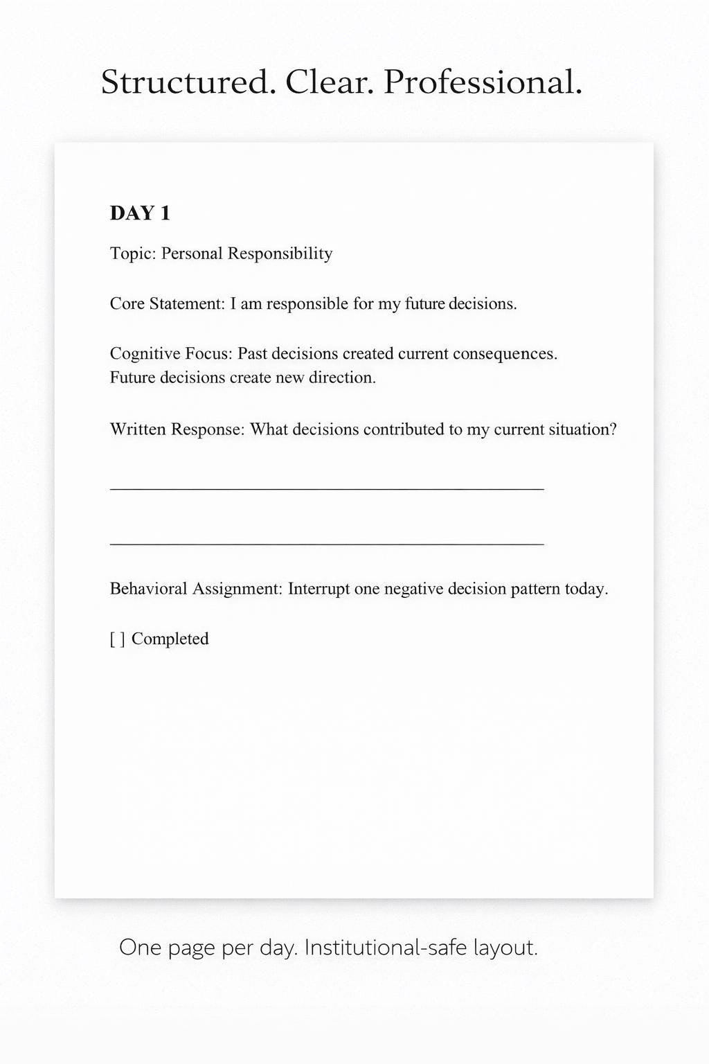 Inside Strength 30-Day Discipline Workbook for Incarcerated Individuals | Prison Support Printable PDF | Institutional Compliant